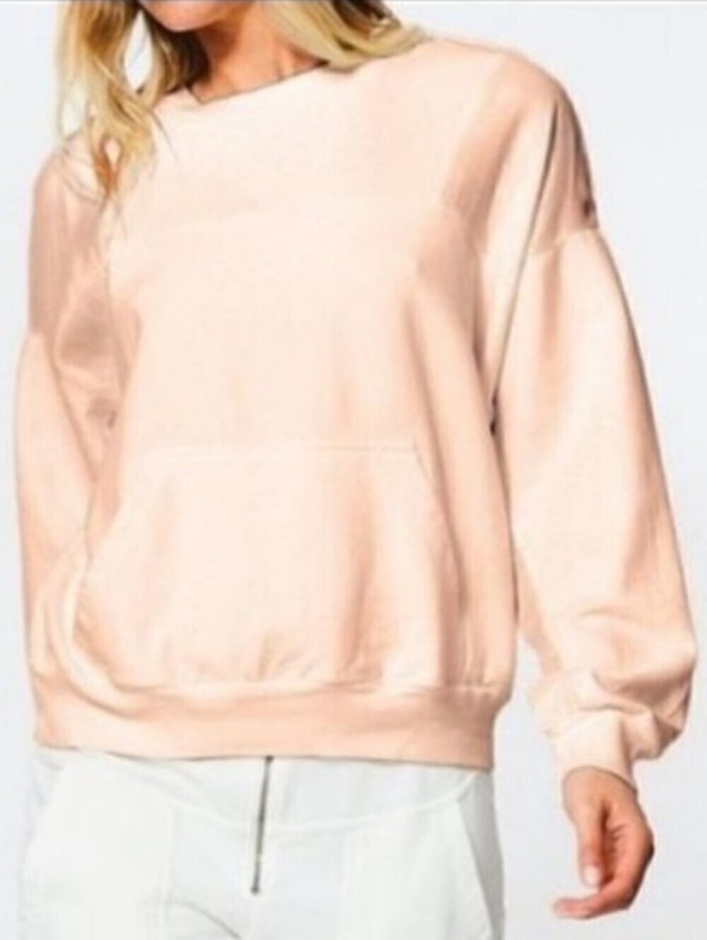 Young Fabulous Broke Drew Oversized Mixed Media Peach Pullover Sweatshirt Top XS